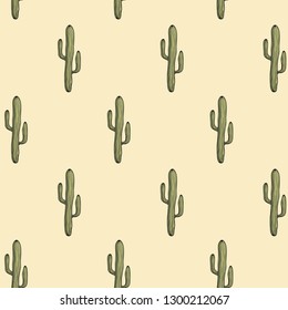 home garden plant green mexican cactus seamless pattern on a yellow background