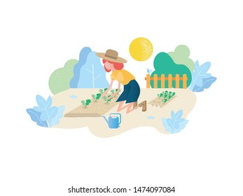 Home Garden, plants at home and outdoor.Vector Flat of plants in pots