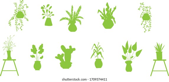 Home gardening background. House plants geometric seamless pattern. Potted plants wallpaper. indoor flowers. Floristic background. Green potted flowers flat postcard.