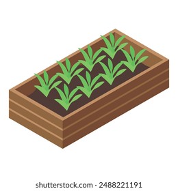 Home gardening growing plants in raised bed isometric view