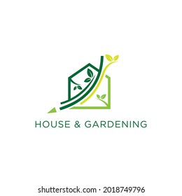 Home and gardening nature logo design vector concept. Home gardening logo vector image. Green home landscape logo template