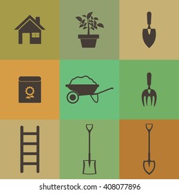 Home and Gardening tools.Retro color style.