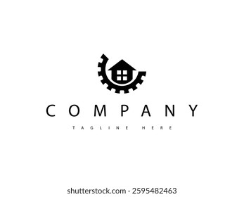 home with a gear silhouette logo design. home repair or home service logo design
