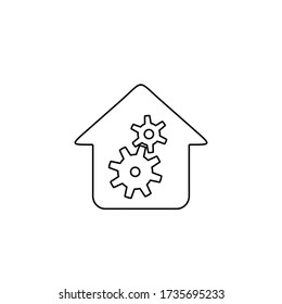 Home with gears sign. House and cogwheels symbol. Line workshop icon.
