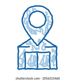 vector de icono de esbozo de geolocalización en el hogar. Señal de geolocalización de la línea de doodle azul dibujada a mano. ilustración de símbolo aislado