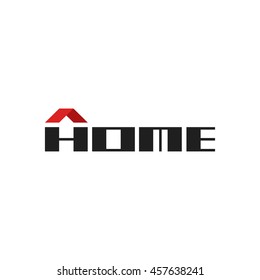 Home geometric text logo vector isolated on white background, black letters with red house roof logotype, concept of real estate creative symbol, trendy modern element design