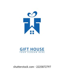 home gift logo icon design. combination of gift box and rocket house building. simple flat vector design. suitable for happy day surprises, Christmas day, building business, etc.