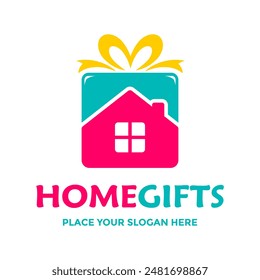 Home gift vector logo template. This design use home as a gift box. Suitable for gift, present.