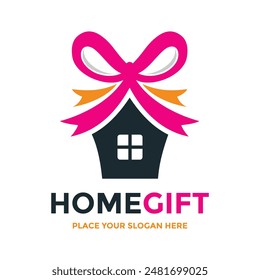 Home gift vector logo template. This design use home as a gift box. Suitable for gift, present.