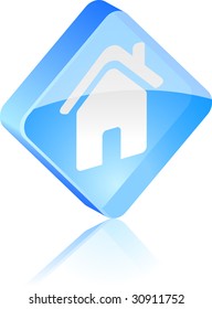 Home glass button. Vector illustration.