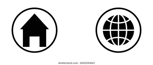 Home and Globe Icons – Web Navigation Symbols in Circle