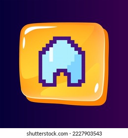 Home glossy ui button with pixelated color icon. Website menu structure. Main page. Editable 8bit graphic element on shiny glass rectangle shape. Isolated image for arcade, video game design