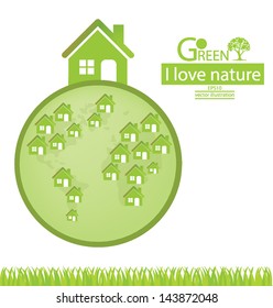 Home. Go green. Save world. vector illustration.
