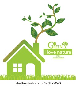 Home. Go green. Save world. vector illustration.