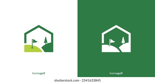 Logotipo Home Golf. Casa, Casa e Bandeira de Golfe com Estilo Minimalista. Golf Clup Logo, Ícone, Símbolo, Vetor, inspiração de design.