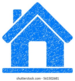 Home grainy textured icon for overlay watermark stamps. Flat symbol with scratched texture. Dotted vector blue ink rubber seal stamp with grunge design on a white background.