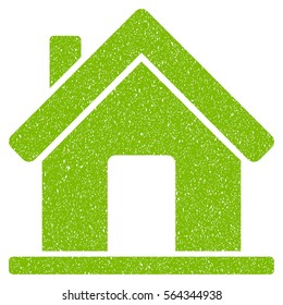 Home grainy textured icon for overlay watermark stamps. Flat symbol with dust texture. Dotted vector light green ink rubber seal stamp with grunge design on a white background.