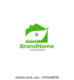 Home Grass Leaf Logo Design Vector