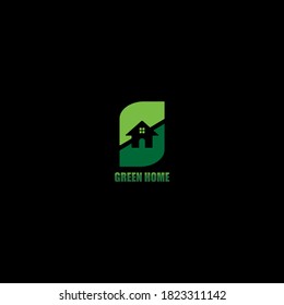 Home and green leaf logo icon design vector. Green home concept. Black background. EPS10