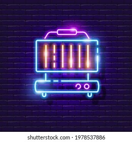 Home grill neon sign. Vector illustration for design. Kitchen appliances glowing icon. Food preparation, barbecue, grill, steak, party.