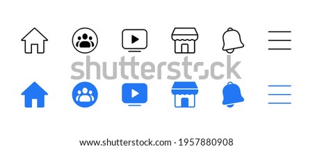 Home, Group, Watch, Marketplace, Notification, Menu. Facebook Element Icon Set Collection