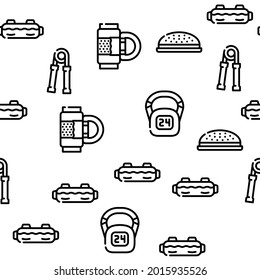 Home Gym Equipment Vector Seamless Pattern Thin Line Illustration
