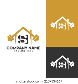 Home GYM initial letter S Vector barbell Logo Template