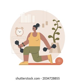 Home gymnastics abstract concept vector illustration. Stay active amid quarantine, power training online, exercise program, at-home workout, social distance, fitness livestream abstract metaphor.