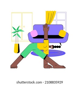 Home gymnastics abstract concept vector illustration. Stay active amid quarantine, power training online, exercise program, at-home workout, social distance, fitness livestream abstract metaphor.