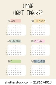 Home habit tracker. Printable template. Vector illustration.