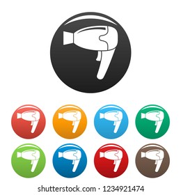 Home hair dryer icons set 9 color vector isolated on white for any design