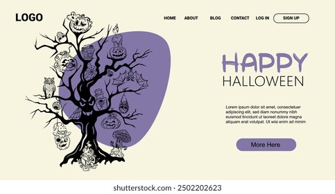 Home Halloween web page design. Vector, hand drawing, isolate.