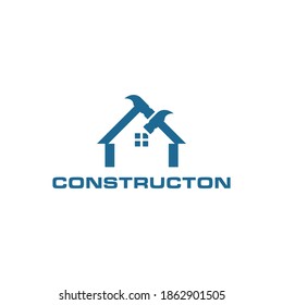 home with hammer and construction logo, icon illustration