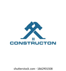 home with hammer and construction logo, icon illustration