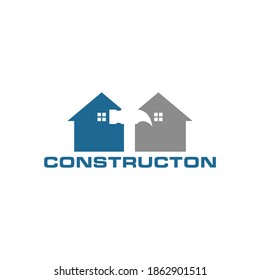 home with hammer and construction logo, icon illustration