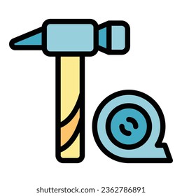 Home hammer icon outline vector. Repair work. Design tool color flat