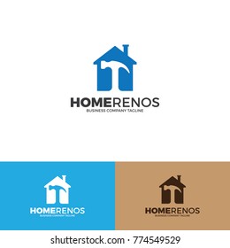 Home and Hammer Logo Illustration. Homer Logo Design Template.