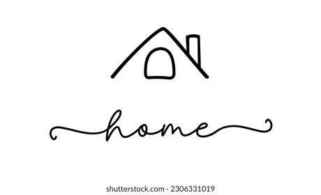 Home. Hand drawn typography design for card, invitation, housewarming, poster, welcome banner. Vector home word logo. Typography calligraphy script text. Inscription for home design.