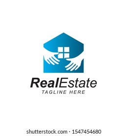 Home with hand logo design concept vector template