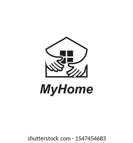 Home with hand logo design concept vector template