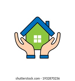 Startseite mit Hand Logo Symbol Vektorgrafik Design. Startseite mit Hand Logo Symbol Design Konzept für Home, Immobilien, Gebäude, Wohnung, Bau und Architektur Business.