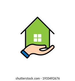 Home with Hand Logo icon vector design illustration. Home with Hand Logo icon design concept for Home, Real Estate, Building, Apartment, construction and architecture business.
