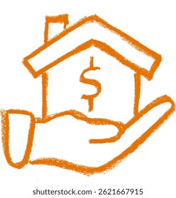 Home In Hand Rent Related Icon Crayon Chalk Drawing Vector	