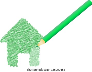 home hand-drawn with a colored pencil