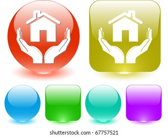 home in hands. Vector interface element.