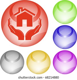 home in hands. Vector interface element.