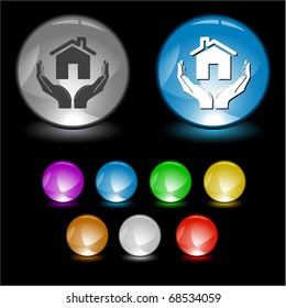 home in hands. Vector interface element.