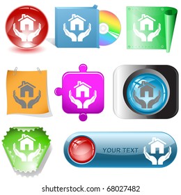 home in hands. Vector internet buttons.