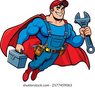 Home handyman with a set of tools rushes to the rescue.eps