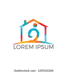 Home with happy human vector logo design. Charity, help and support organization vector design. 